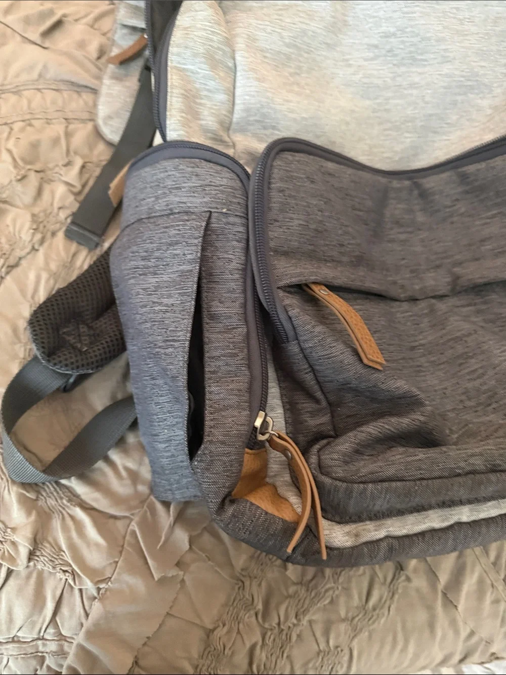 Eddie Bauer Two-Tone Gray Backpack with Brown Accents